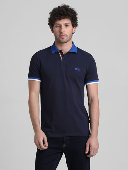 Navy Blue Contrast Tipping Cotton Polo