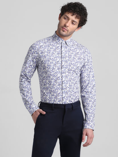 Blue Floral Print Full Sleeves Shirt