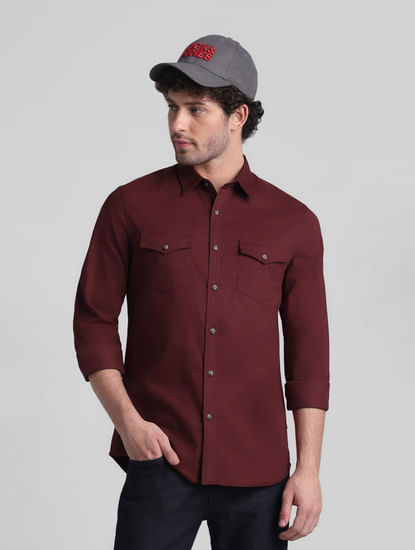 Dark Red Patch Pocket Cotton Shirt