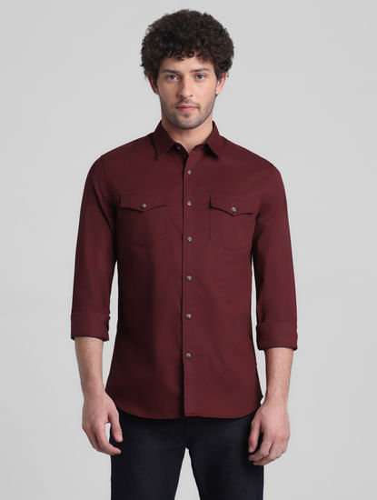 Dark Red Patch Pocket Cotton Shirt