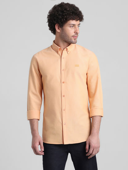 Peach Cotton Full Sleeves Shirt