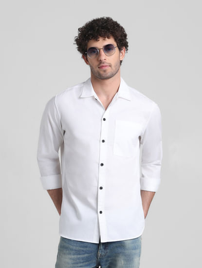 White Placement Print Cotton Shirt