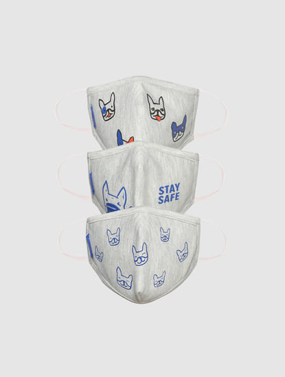 Boys Pack of 3 Logo Print 3PLY Mask - Grey