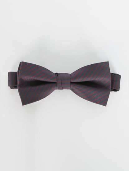 Navy Blue Striped Bow Tie