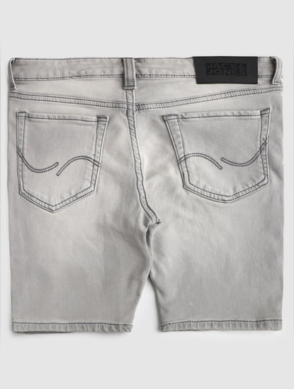 Boys Grey Mid Rise Distressed Denim Shorts