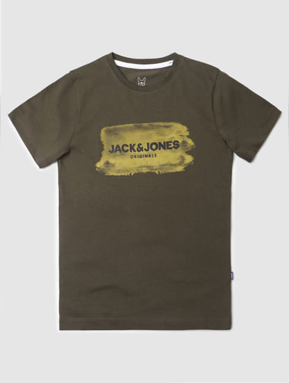 Boys Green Logo Print Crew Neck T-shirt