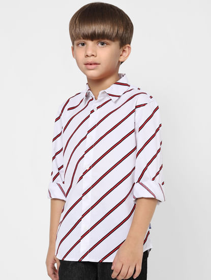 Boys White Striped Full Sleeves Shirt