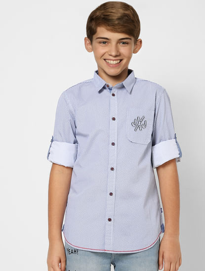 Boys Blue Printed Full Sleeves Shirt