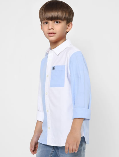 Boys White & Blue Two-toned Full Sleeves Shirt