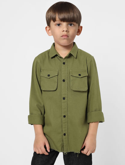 Boys Olive Green Full Sleeves Shirt