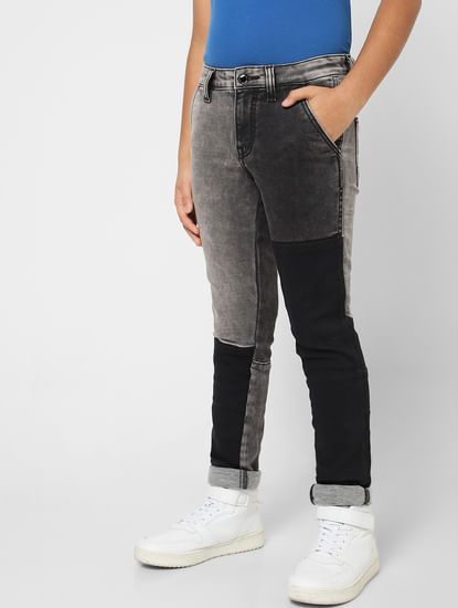 Boys Grey Colourblocked Slim Jeans