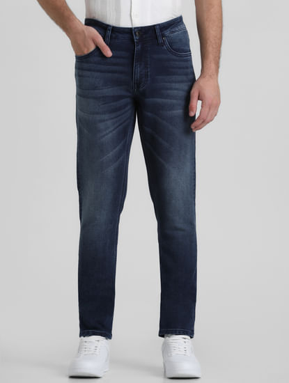 Blue Mid Rise Washed Clark Straight Fit Jeans