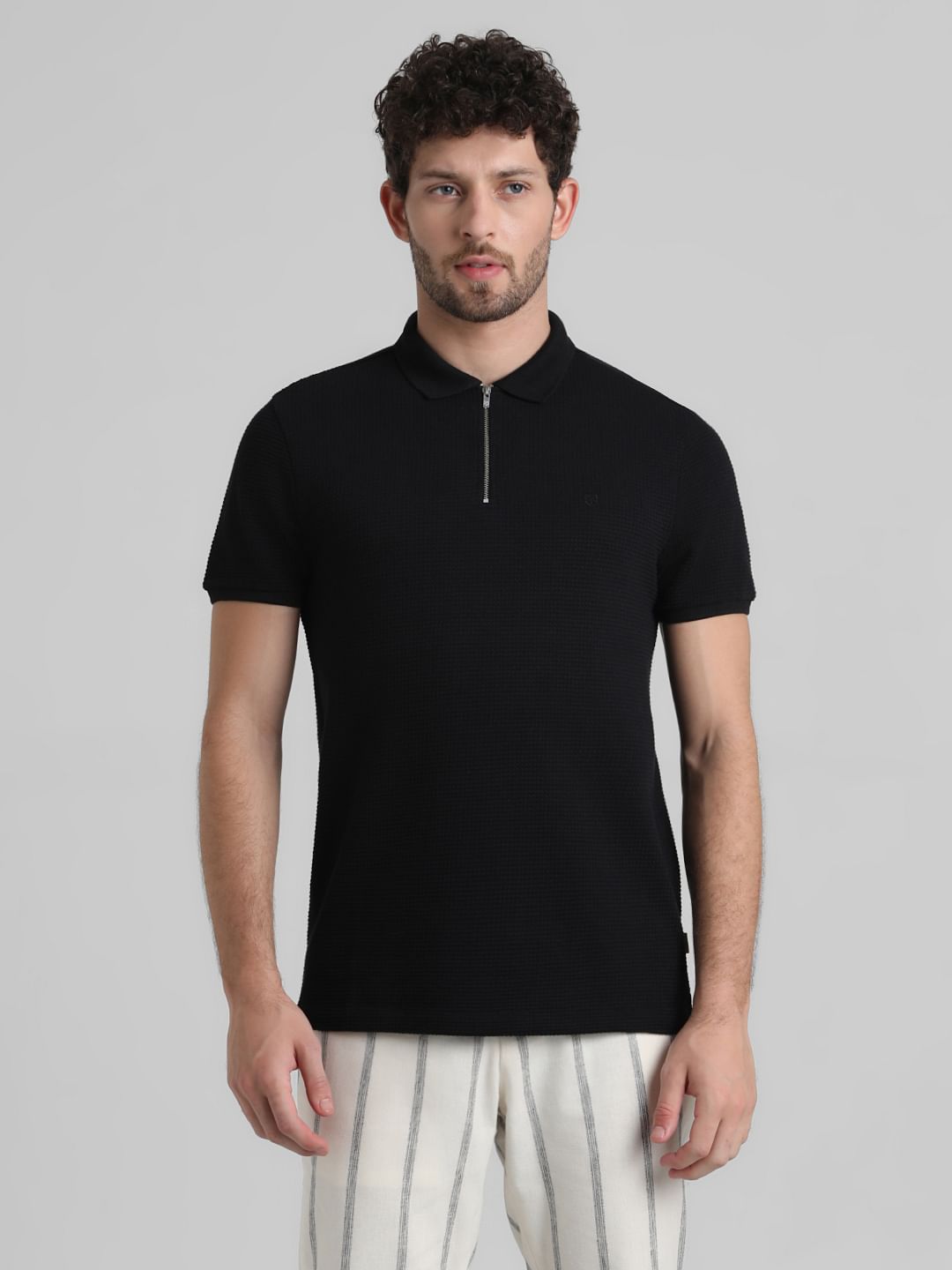 Black zip polo outlet shirt