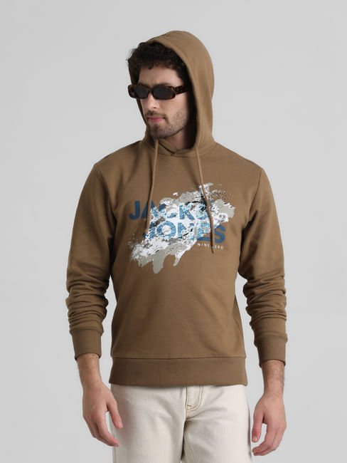 Brown Logo Print Hooded Sweatshirt