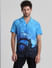 Blue Printed Short Sleeves Shirt_408875+2