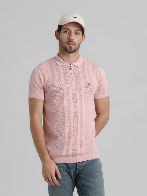 Pink Jacquard Knitted Polo