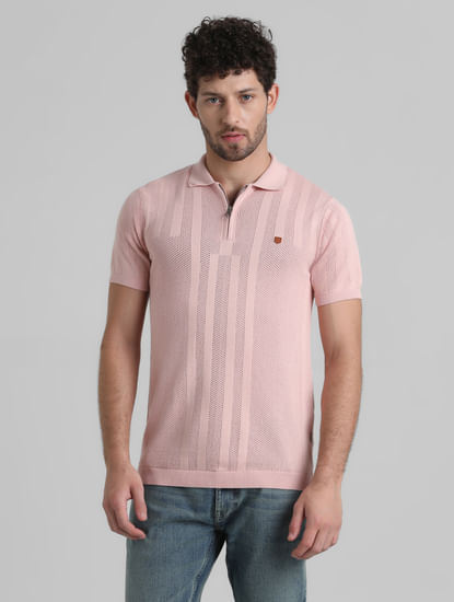 Pink Jacquard Knitted Polo