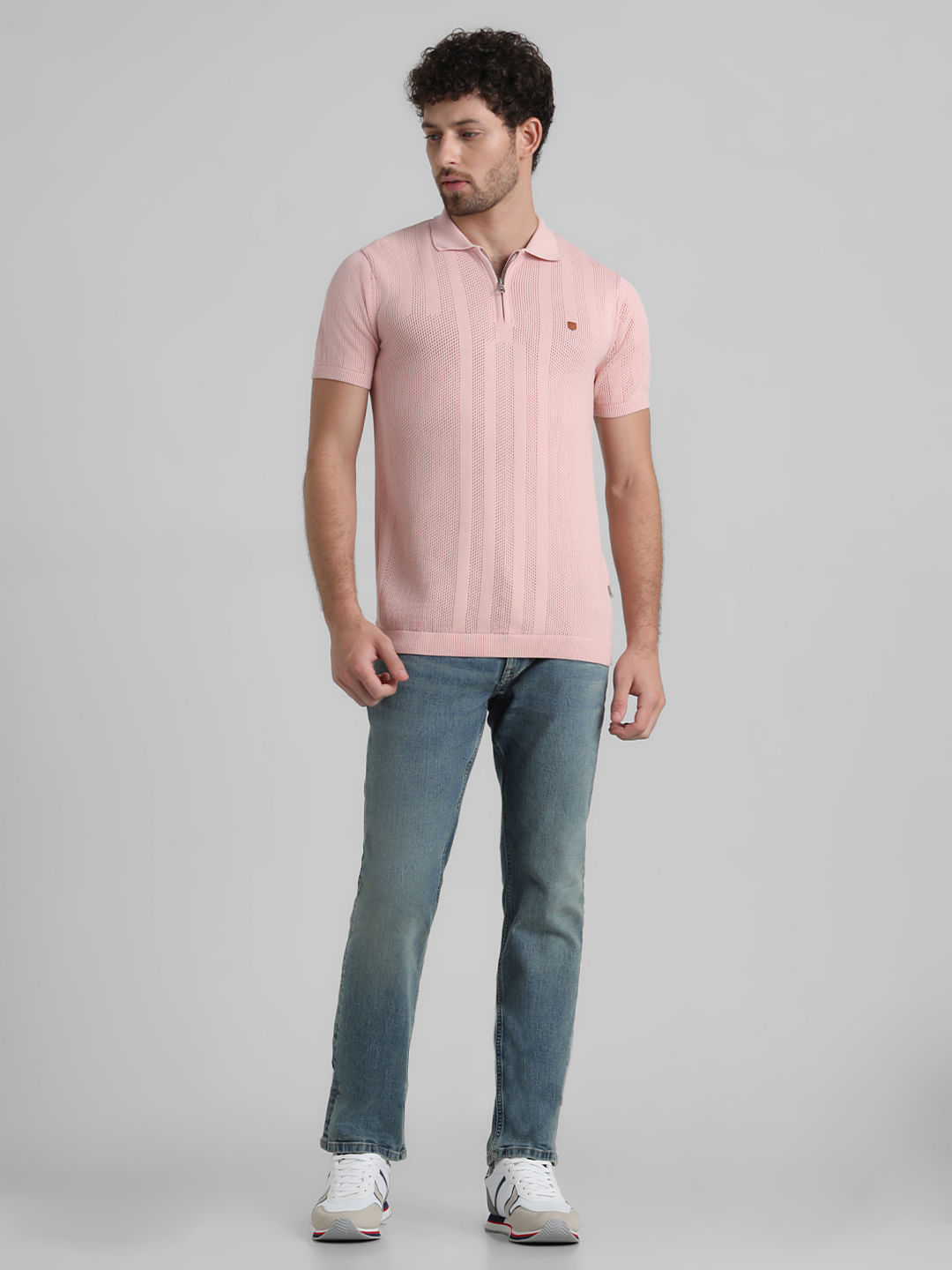 Pink Jacquard Knitted Polo