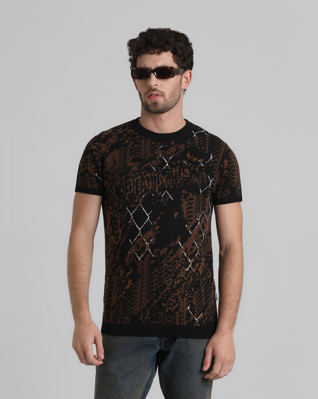 Black Printed Knitted T-shirt