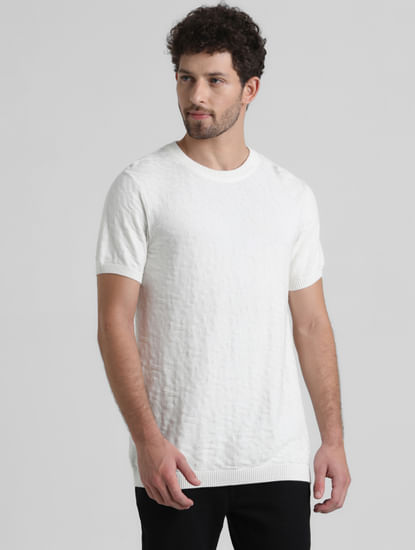 White Textured Knitted T-shirt