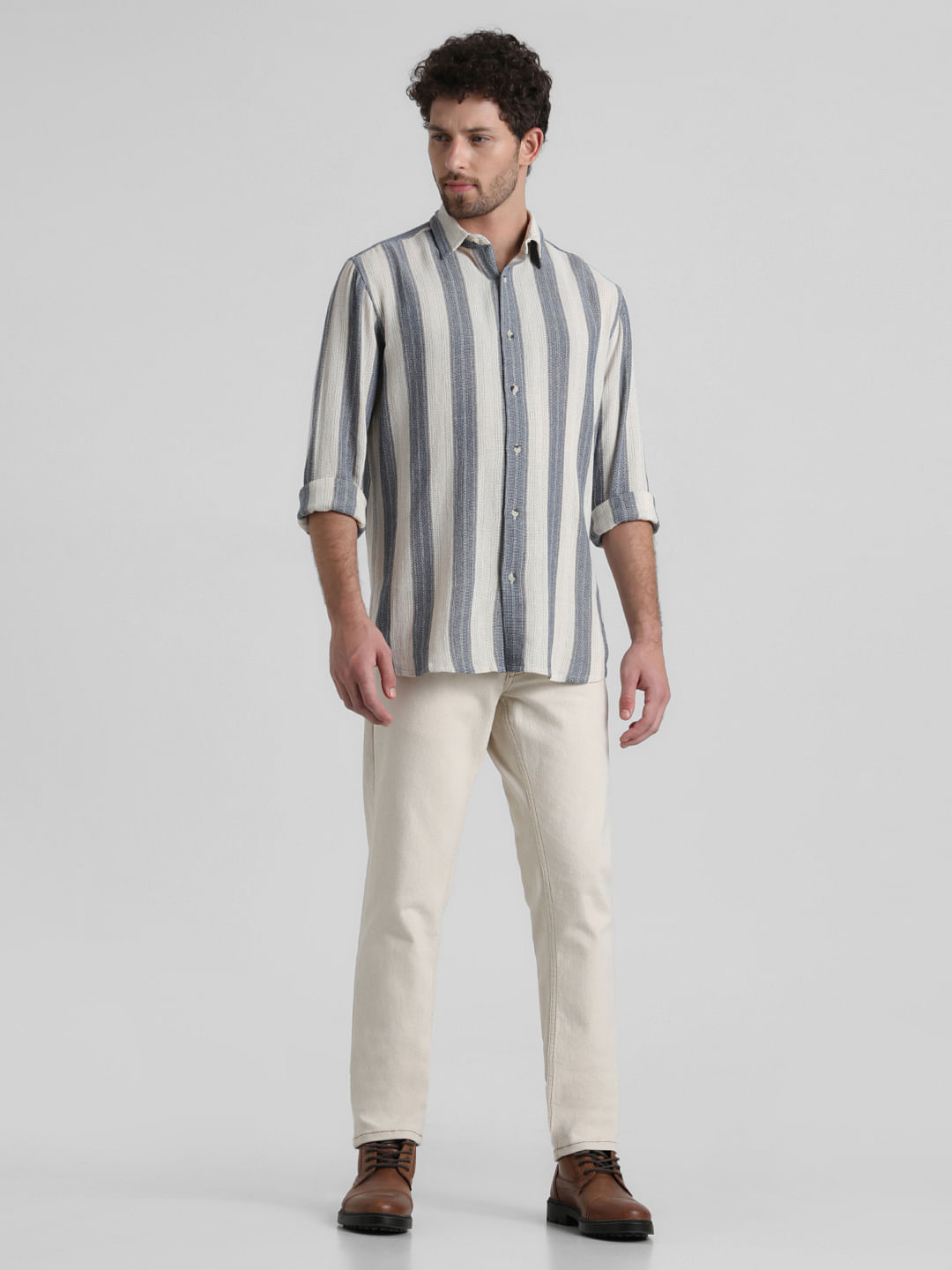 White Yard Dyed Striped Shirt|265121401