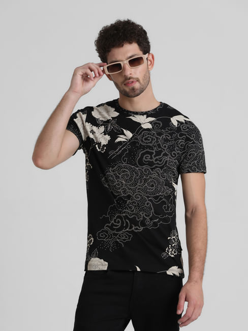 Black Floral Print T-shirt