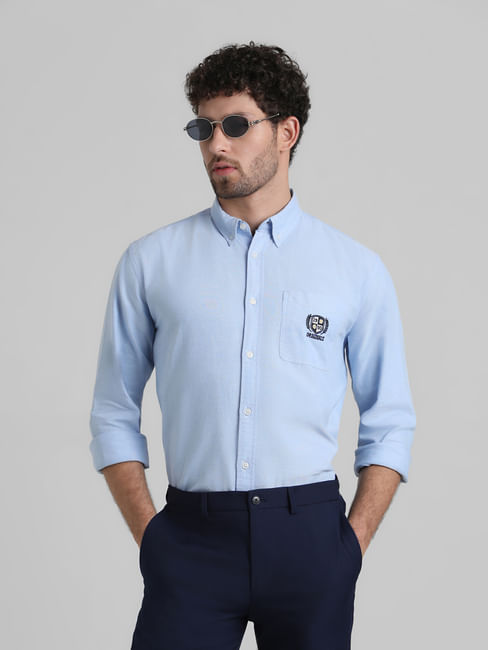 Blue Embroidered Patch Shirt