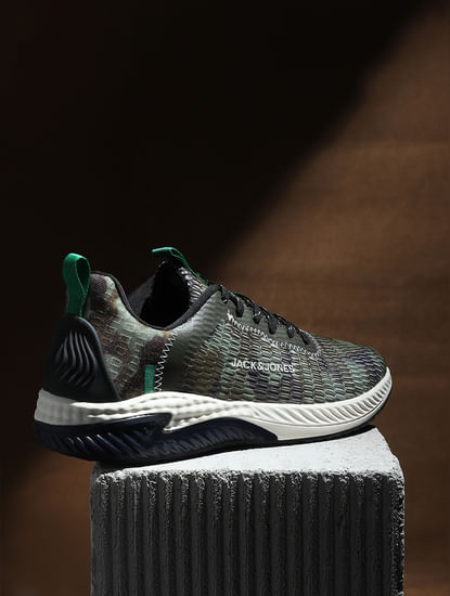 Green Camo Print Mesh Sneakers