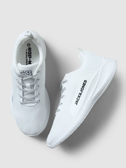 White Lace-Up Mesh Sneakers