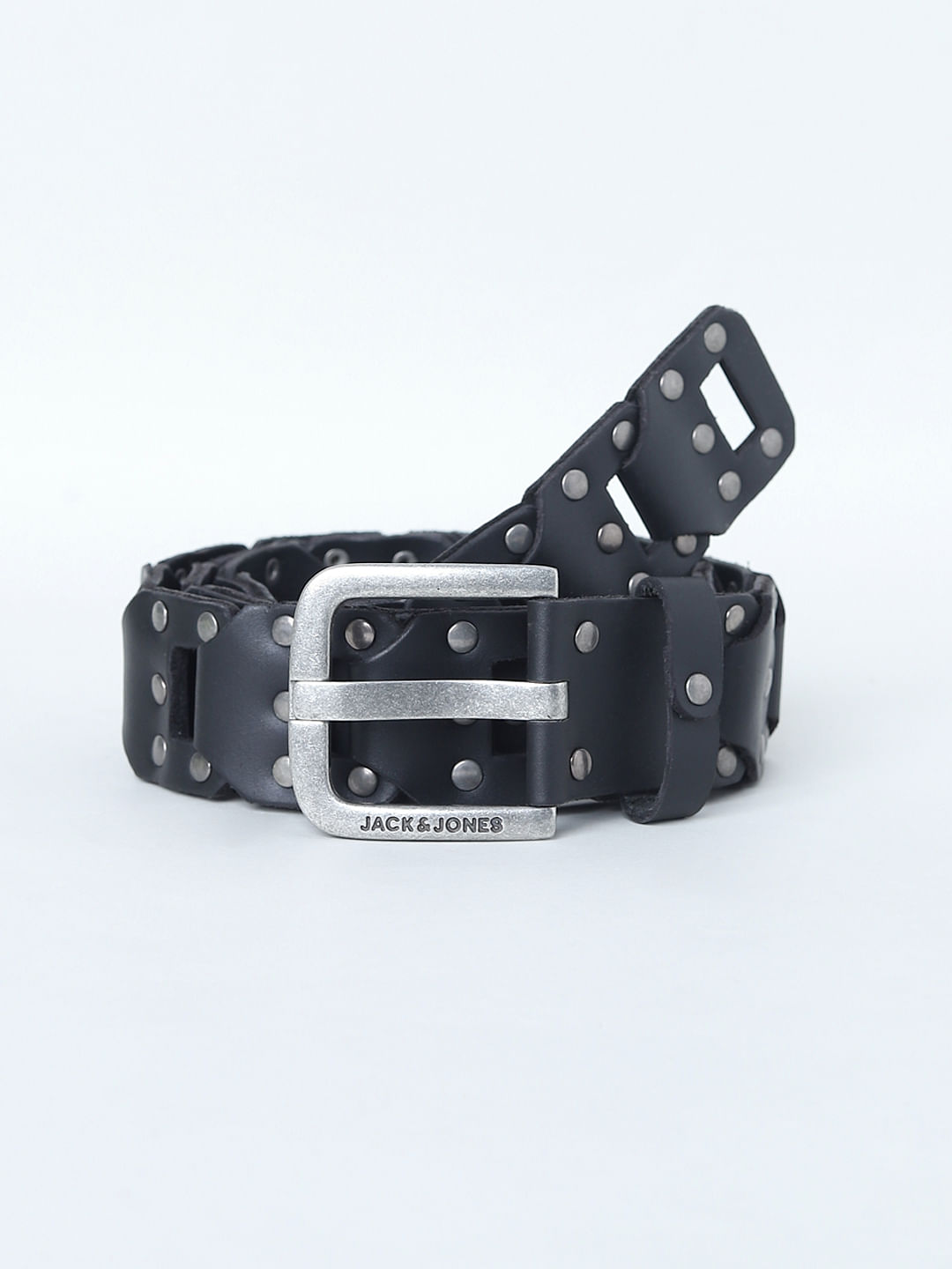 Black leather clearance studded belt