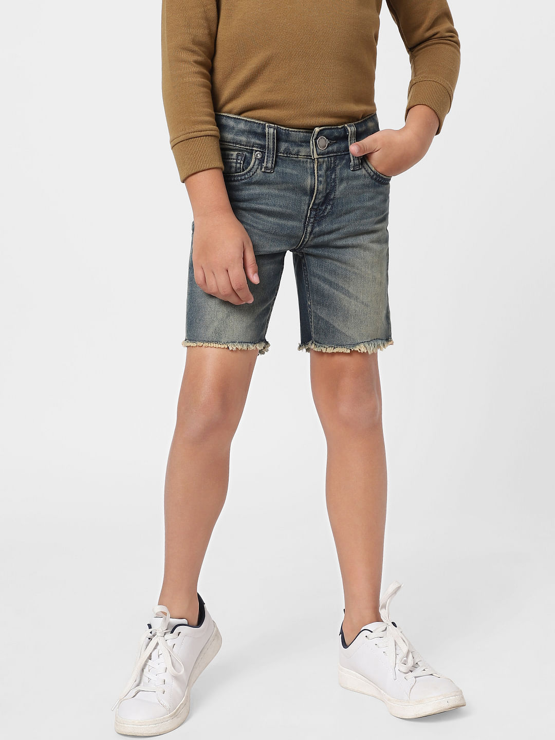 Buy RIPPED-&-DISTRESSED BLUE DENIM SHORTS for Women Online in India
