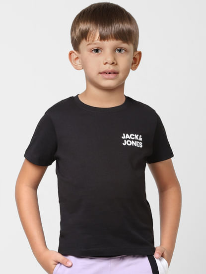 Boys Black Logo Print Crew Neck T-shirt