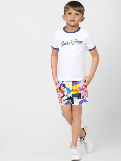 Boys White Contrast Tipping Crew Neck T-shirt