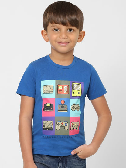 Boys Blue Graphic Print Crew Neck T-shirt