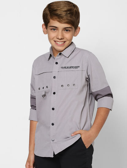 BOYS Grey Colourblocked Full Sleeves Shirt