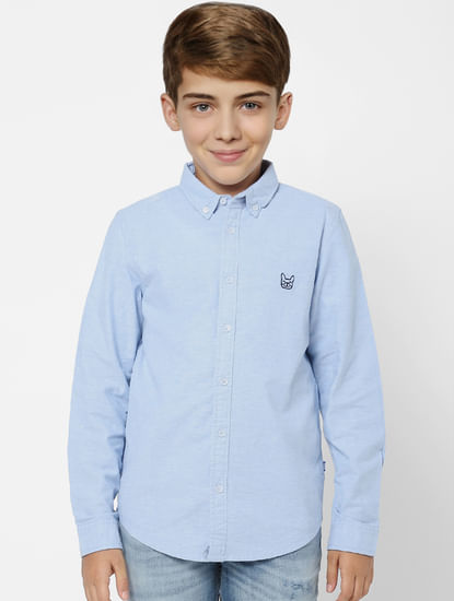 BOYS Blue Solid Full Sleeves Shirt