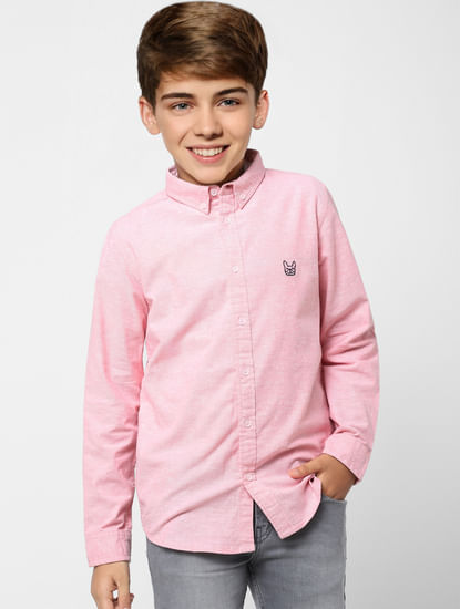 BOYS Pink Solid Full Sleeves Shirt