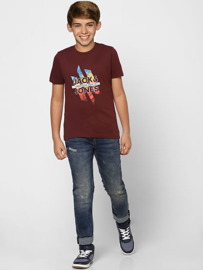 BOYS Blue Mid Rise Clark Straight Fit Ripped Jeans 