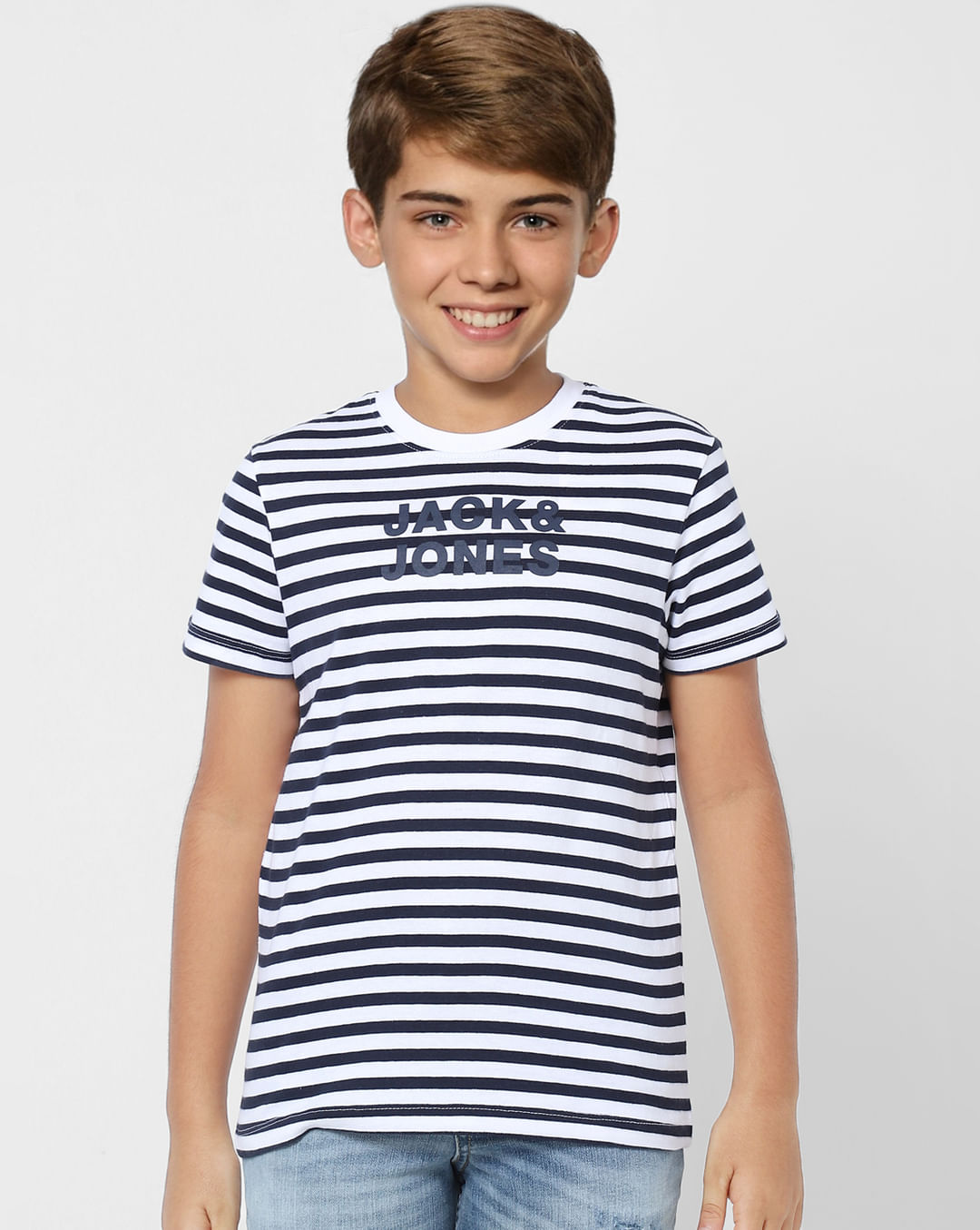Buy Navy Blue Striped Crew Neck T-shirt for Boys Online at Jack&Jones ...