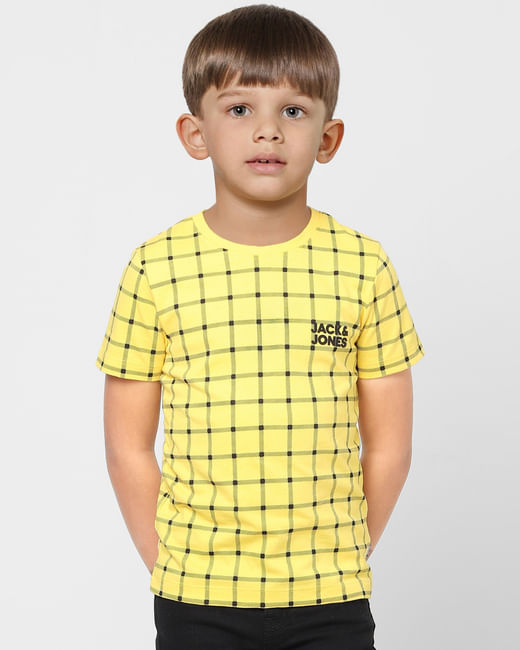 Boys Yellow Check Crew Neck T-shirt