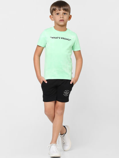 Boys Green Tie Dye Text Print Crew Neck T-shirt