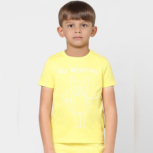 JACK&JONES Boys Yellow Graphic Print Crew Neck T-shirt