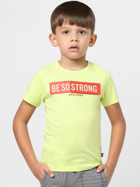 Boys Yellow Slogan Print Crew Neck T-shirt