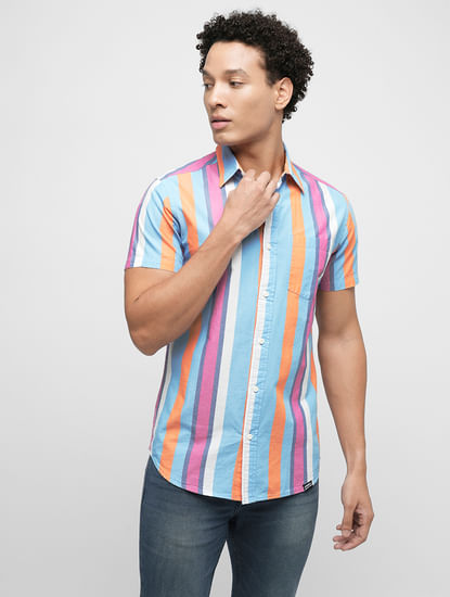 PRODUKT by JACK&JONES Blue Striped Short Sleeves Shirt