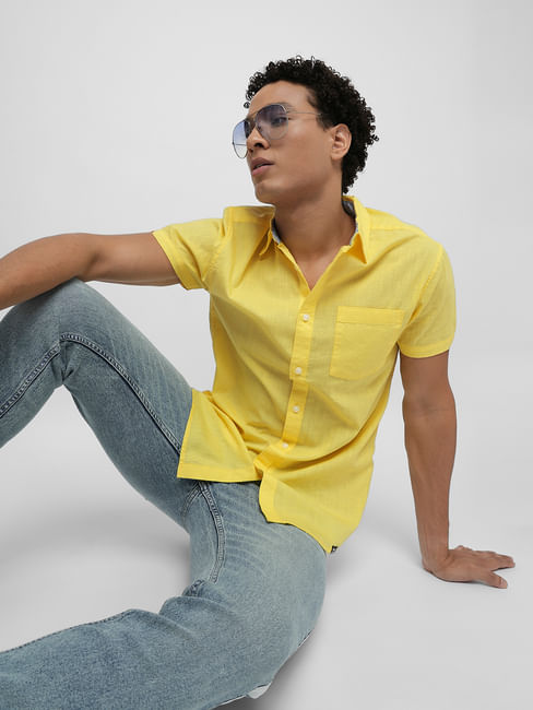 PRODUKT by JACK&JONES Yellow Cotton Short Sleeves Shirt