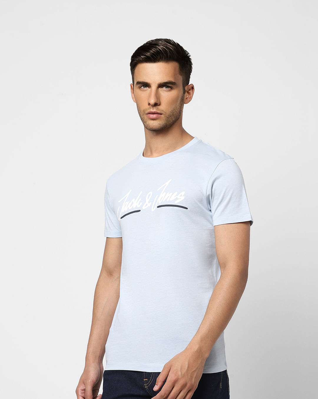 Buy Sky Blue Logo Print Crew Neck T-shirt for Men