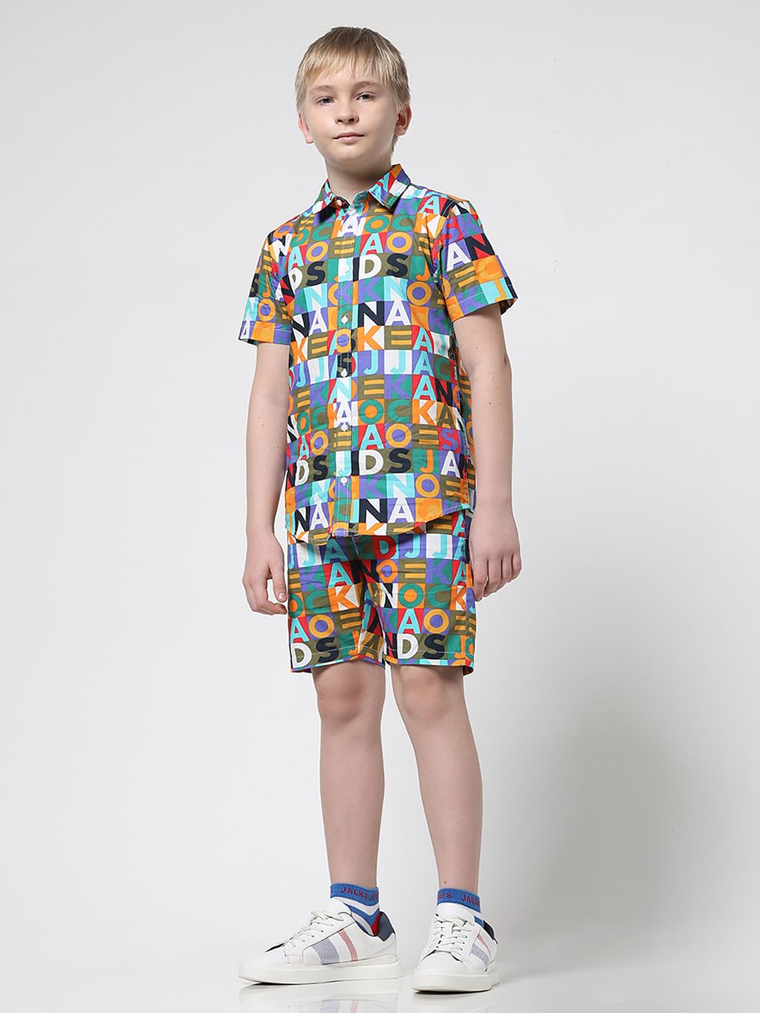 Boys Blue Logo Print Co-ord Set Shorts|257047301 Boys Blue Logo Print Co-ord Set Shorts|257047301