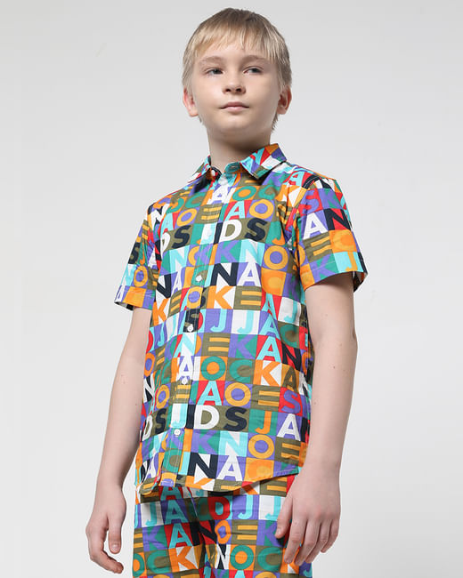 Boys Blue Logo Print Co-ord Set Shirt