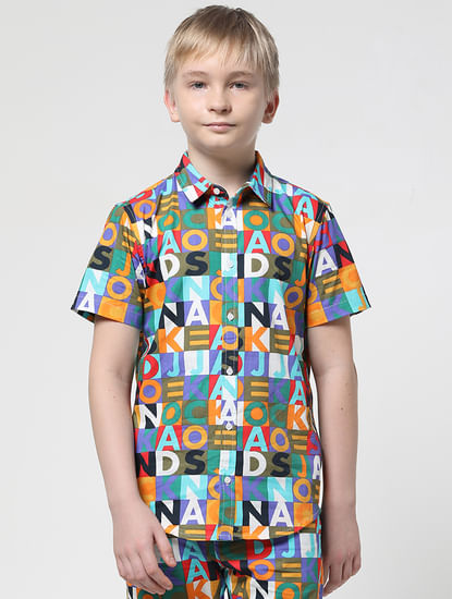 Boys Blue Logo Print Co-ord Set Shirt