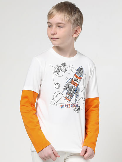 Boys White Spaced-Out Crew Neck T-shirt